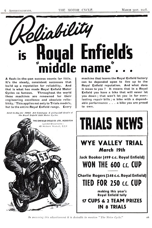 1938 Reliability Trials Successes advert