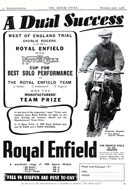 1938 West of England Trial Charlie Rogers winner advert