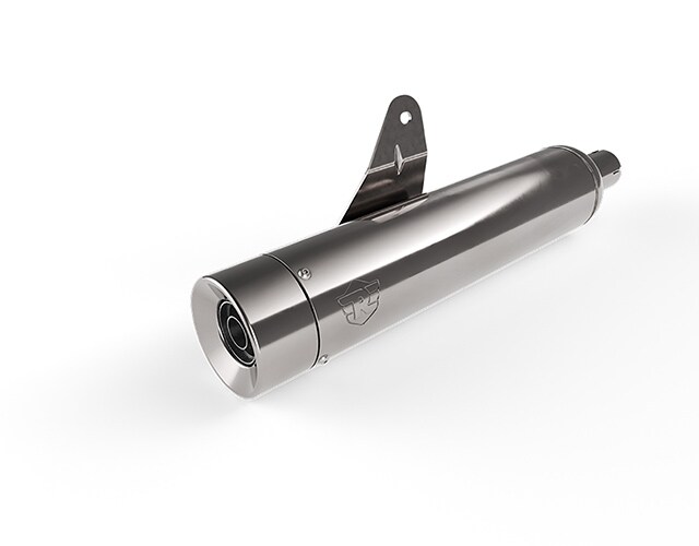 Silencer Assembly, Silver, Straight Cut End Cap, Black Royal Enfield